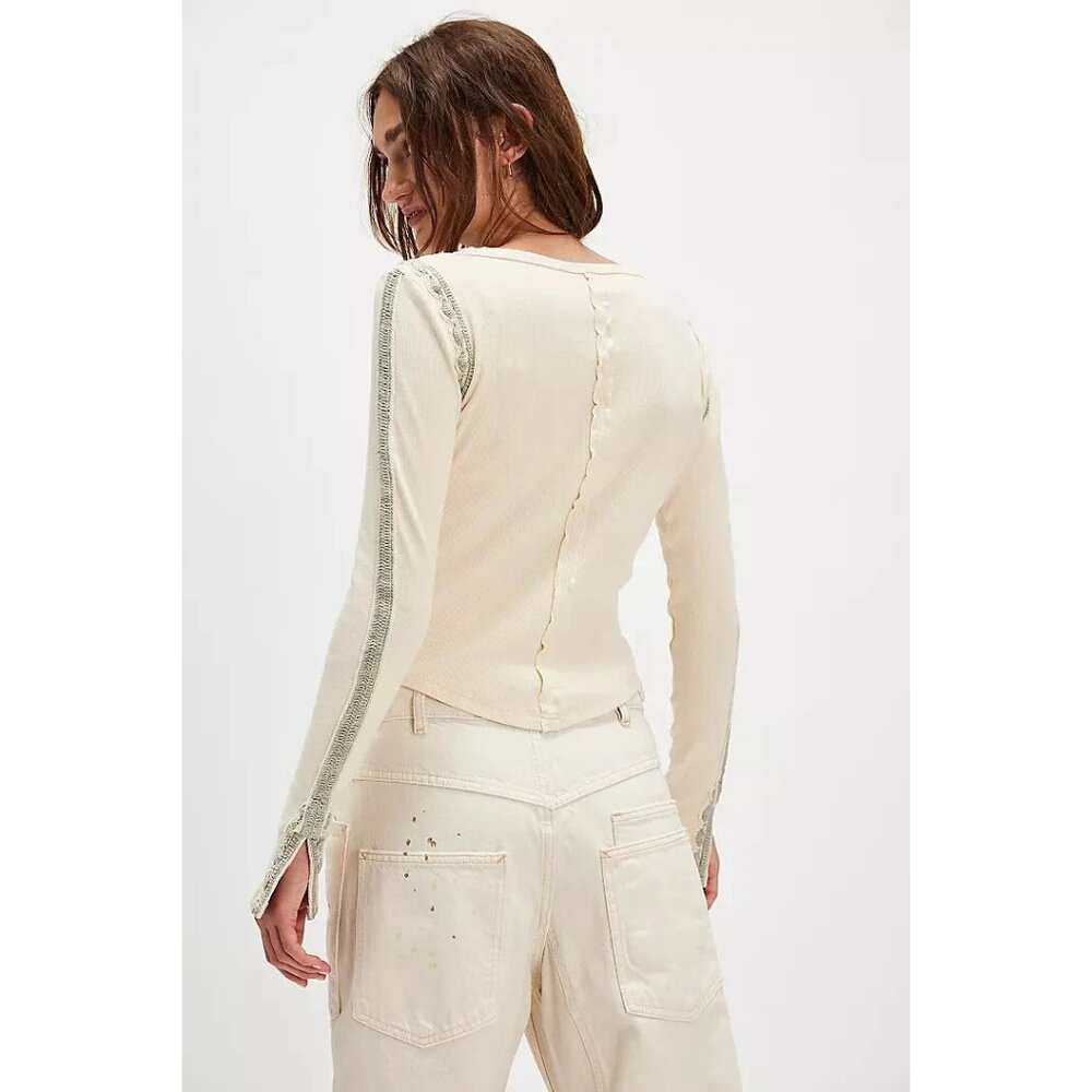 Free People Lost Love Long-Sleeve Blouse Top Boho Chic Lace Detail Tunic L - Picture 3 of 5